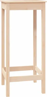 A tall, narrow wooden bar table with a plain white background.