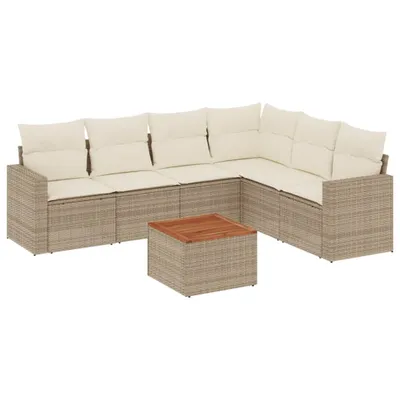 Produktbild von vidaXL 7-tlg. Garten-Sofagarnitur mit Kissen Beige Poly Rattan