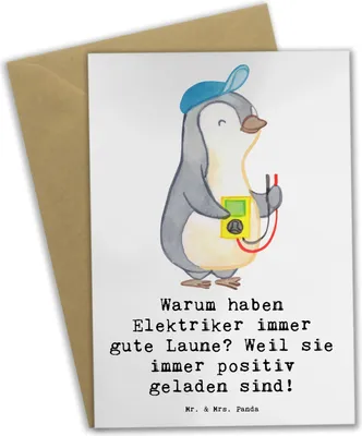 Produktbild von Mr. & Mrs. Panda Grußkarte Positiver Elektriker - Weiß - Geschenk, Grußkarten, Elektrotechnik Beruf, hochzeitskarten, einladungskarten, Berufsgestaltung, Geschenke