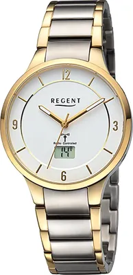 Obrázok produktu pre Regent kovové pánske náramkové hodinky quartz zlaté strieborné rádiom riadené hodinky D2URFR292