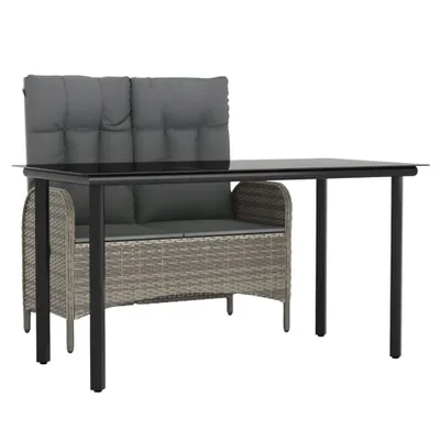 Produktbild von 2-tlg. Garten-Essgruppe mit Kissen Grau Poly Rattan