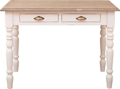 Produktbild von Casa Padrino Landhausstil Schreibtisch mit 2 Schubladen Antik Weiß / Naturfarben / Antik Messing 109 x 60 x H. 79 cm - Landhausstil Büromöbel