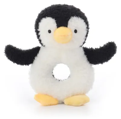 Image de Doudou pingouin en peluche avec grelot pour bébés