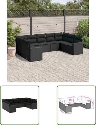 Produktbild von The Living Store 9-tlg. Garten-Sofagarnitur mit Kissen Schwarz Poly Rattan