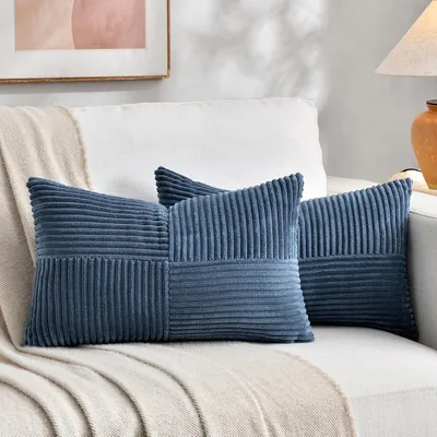 Zdjęcie produktu dla Poszewki na poduszki zestaw 2 sztuk, 40 x 60 cm, niebieski, sztruks, na sofa