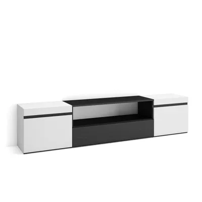 Image de COZY Meuble TV, Banc Télé, 200x35x45cm, Pour les TV jusqu'à 80", Meubles de salon, Blanc et noir