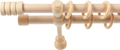 Produktbild von SN Deco - Stilgarnitur Gardinenstange Vorhangstange Pisa, Holz, 28mm, 2-Lauf, Komplettset mit Ringen, Farbe Natur 120cm
