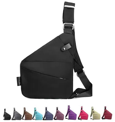 Produktbild von Brusttasche - Diebstahlsicher - 32x23x1cm - Leicht, schlicht und geräumig - Schultertasche für die rechte Schulter – für Herren zum Wandern - Schwarz
