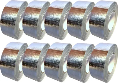 Produktbild von Alu Klebeband Pack 10 Rollen Aluminiumband 50mm x 45m Aluminium netzverstärkt hitzebeständig für Rohrisolierung Lüftungs- und Klimaanlagen Metallische