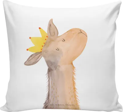 Produktbild von Mr. & Mrs. Panda kuschelkissen 40x40 Lamakopf König - Weiß - Geschenk, kissen für sofa, Mama, Lama, Freundin, Lamas, Vorgesetzter, Deko, Sofakissen