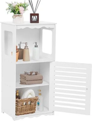 Immagine prodotto di Armadio alto con 1 ripiano aperto e 1 anta - Armadio angolare - Mobili da bagno in legno - 395 x 28 x 80 cm