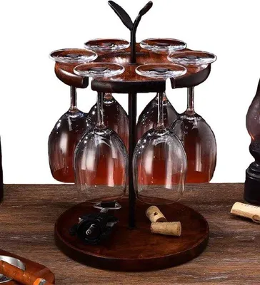 Immagine prodotto di Portabicchieri da vino in metallo, rosso, 6 bicchieri, per cucina e bar