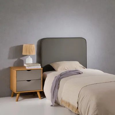 Produktbild von Kopfteil ARIELA 90 cm gepolstert, grau - Headboard mit Wandbefestigung und Kunstlederbezug, bequeme Bettrückwand für Einzelbett