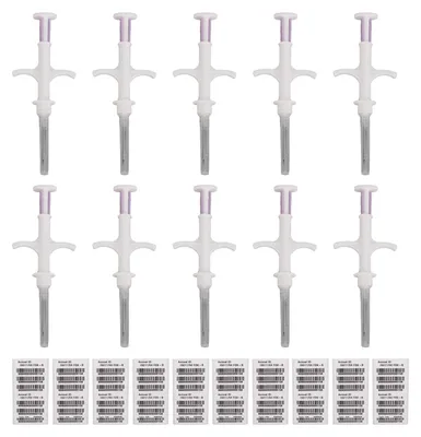 Productafbeelding van 10 universele microchip-tags voor huisdieren, IS011784/5 FDX-B, 134,2 kHz, geschikt voor honden, katten, vee, pluimvee en vissen. Voor beheer en tracking