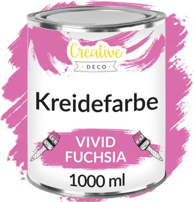 Produktbild von Creative Deco Fuchsia Kreidefarbe für Möbel 1000ml | Möbellack Möbelfarbe | Für Landhaus Vintage-Stil Decoupage Möbel-Renovierung | Matt Abwaschbar | Wisch-Effekt Gradient-Effekt möglich