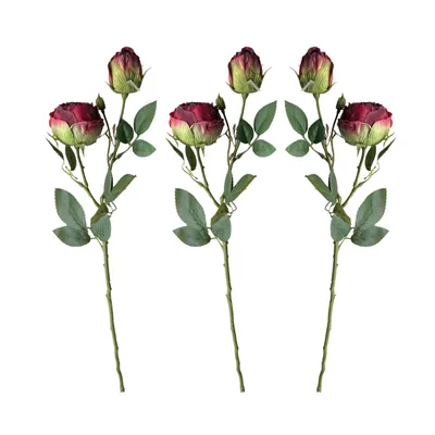 Produktbild von Künstliche Rosen 3er Set Dunkelrot 55 cm – Premium Seidenblumen, 2 Rosen + 1 Knospe je Zweig, realistische Kunstblumen Deko für Hochzeit, Tischdeko