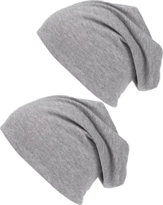 Produktbild von 2er Pack Beanie Hellgrau Jersey Slouch Mütze Long Sommermütze Ballonmütze Beaniemütze