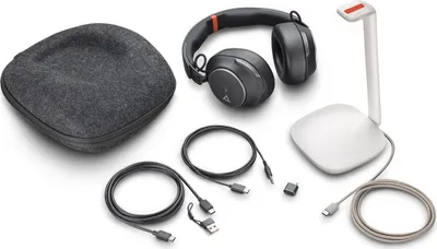 Zdjęcie produktu dla HP Poly Zestaw słuchawkowy Poly Voyager Surround 85 UC z certyfikatem Microsoft Teams USB-C + przejściówka USB-C/A + podstawka ładująca, Przewodowy i Bezprzewodowy, 20 - 20000 Hz, Połączenia/Muzyka/Sport/Codzienność, 275 g, Zestaw słuchawkowy, Czarny