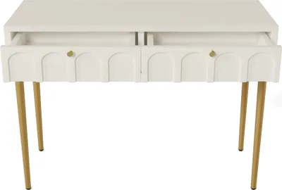 Produktbild von Flieks Schminktisch mit 2 Schubladen, Frisiertisch Kosmetiktisch Schminkkommode mit Metallbeinen, Schminkkommode Schubladenkommode Schlafzimmer, Creme