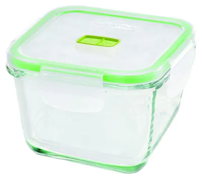 2-in-1 Glas-Vorratsbehälter quadratisch 0,8 l luftdicht mikrowellengeeignet