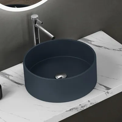 Produktbild von doporro Aufsatzwaschbecken Waschbecken Waschschale aus Mineralguss, Handwaschbecken rund matt Anthrazit Ø 40cm für Badezimmer und Gäste-WC Colossum804