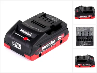 Zdjęcie produktu dla Metabo 625367000, Bateria, Lithium-Ion High Density (LiHD), 4 Ah, 18 V, Metabo, Czarny, Czerwony