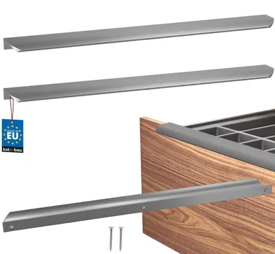 Immagine prodotto di KOTARBAU® Set da 2 maniglie per mobili, maniglie per armadi 436 mm, argento opaco ZnAl, maniglie con fissaggio posteriore, maniglie per bordi, maniglie per cassetti, cucina moderna