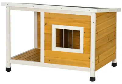 Produktbild von PawHut Hundehütte, Tannenholz, Kleintierhaus, Hundehaus mit Terrasse, Orange