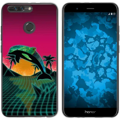 Produktbild von PhoneNatic Case kompatibel mit Huawei Honor 8 Pro Silikon-Hülle Retro Wave Delphin M1