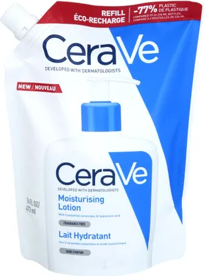 Produktbild von CeraVe Feuchtigkeitslotion für trockene bis sehr trockene Haut Nachfüllpack, 473 ml Lotion