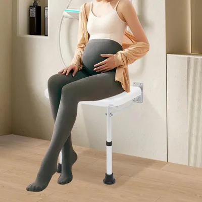 Image de Tabouret/chaise de douche - Réglable en hauteur de 42 à 53 cm - Rabattable à 90° - Peu encombrant - Pour salle de bain - Montage nécessaire
