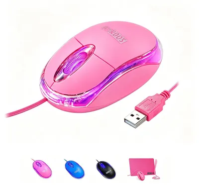 Obrázek produktu pro Kabelová myš, ergonomický design, 150 cm USB kabel, kompatibilní s notebooky a stolními počítači, kompatibilní s Windows, Linux, Mac, růžová barva