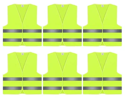 Immagine prodotto di 6 giubbotti di sicurezza giallo neon, riflettenti a 360°, per assistenza stradale e veicoli