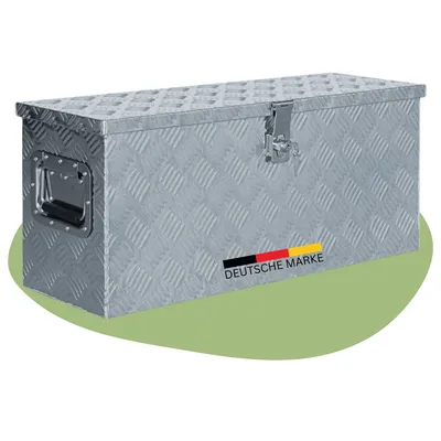 Produktbild von DELUKE® Aluminiumbox mit Deckel - Abschließbar | Alubox Deichselbox Alu Anhängerbox Werkzeugkiste Metall Transportbox Metallkiste, 76,5x26,5x33cm Silber