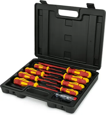 Produktbild von Weber VDE Schraubendreher Satz 9-teilig mit Kunststoffkoffer Schraubenzieher Set Elektriker Werkzeugkoffer