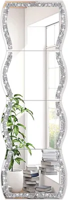 Imagen del producto de Espejo de pared Silecomplaza de cuerpo entero, con diseño de ondas, espejo de cuerpo irregular en forma de diamante, juego de 4 paneles de espejo, 27,9 x 38,1 cm, espejo de maquillaje, ideal para decoración de gimnasios o puertas.