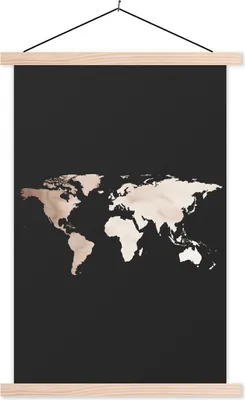 Produktbild von MuchoWow® Textilposter Weltkarte - Aquarell - Braun 60x90 cm mit holzfarbenen Rahmen - Textil