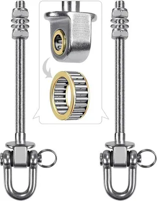Immagine prodotto di Robusto braccio oscillante in acciaio inox con cuscinetti - Confezione da 2 - Ganci rotanti silenziosi e scorrevoli - Per verande, terrazze, parchi giochi - Accessori per altalene per interni ed esterni - Portata 680 kg