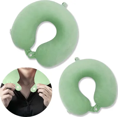 Produktbild von WINLIFE® Memory Foam Nackenkissen – ergonomisches Stützkissen, kompaktes Schlafkissen für Reisen, Auto & Flugzeug, weicher Schaumstoff, Grün