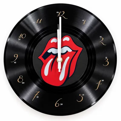 Obrázok produktu pre Nástenné hodiny The Rolling Stones - logo "jazyk" - štýl gramofónovej platne