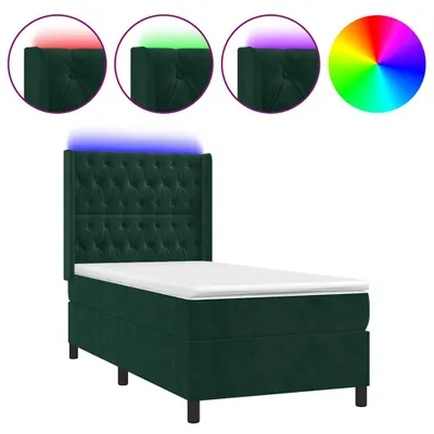 Productafbeelding van vidaXL Boxspringbed met matras en LED-verlichting, donkergroen, 80x200 cm, fluweel