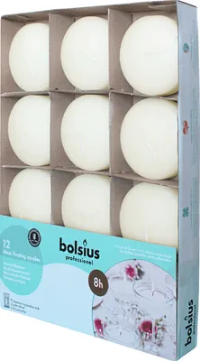 Zdjęcie produktu dla Świece pływające Maxi, kość słoniowa, BOLSIUS, 29/77 mm, czas palenia ok. 8 godzin, pudełko z 12 sztukami