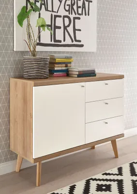 Produktbild von Sideboard Merle 107cm eiche riviera / weiß matt Wohnzimmer Kommode