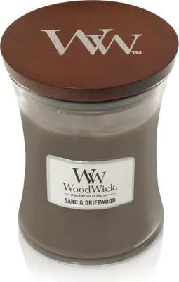Produktbild von WoodWick Sand & Driftwood - mittelgroße Duftkerze mit Holzdocht