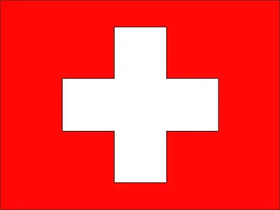 A flag with a white cross on a red background.