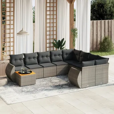 Produktbild von 10-tlg. Garten-Sofagarnitur mit Kissen Grau Poly Rattan 3257502