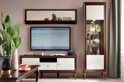 Image de Salon Set 3pcs TV Lowboard complet Etagère murale Meubles en bois Vitrine