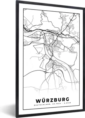Produktbild von MuchoWow® Gerahmtes Poster Würzburg - Karte - Stadtplan - Wegbeschreibung 20x30 cm - Poster mit Schwarzem Bilderrahmen Wandposter Rahmen Foto Bilder - Drucken - Bilder Poster im Rahmen
