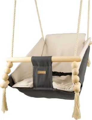 Produktbild von Babyschaukel mit Sitzgurten und Decke grau-beige