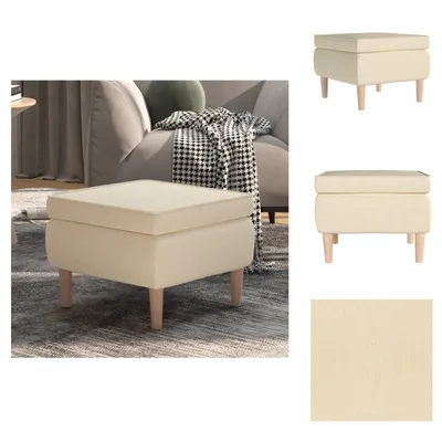 Image de vidaXL Tabouret avec pieds en bois Crème Tissu - Chaises pliantes & tabourets
